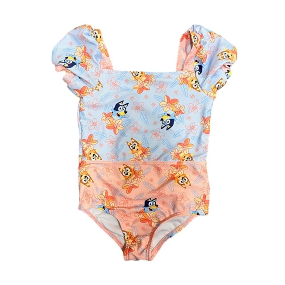 Bluey Toddler Baby Girl Puff Sleeve One-piece Swimsuit Size 2T Floral Pool Beach